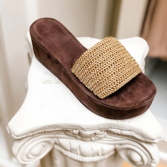 Jeffrey Campbell Flatform Brown & Natural Slides - Picture 4 of 6